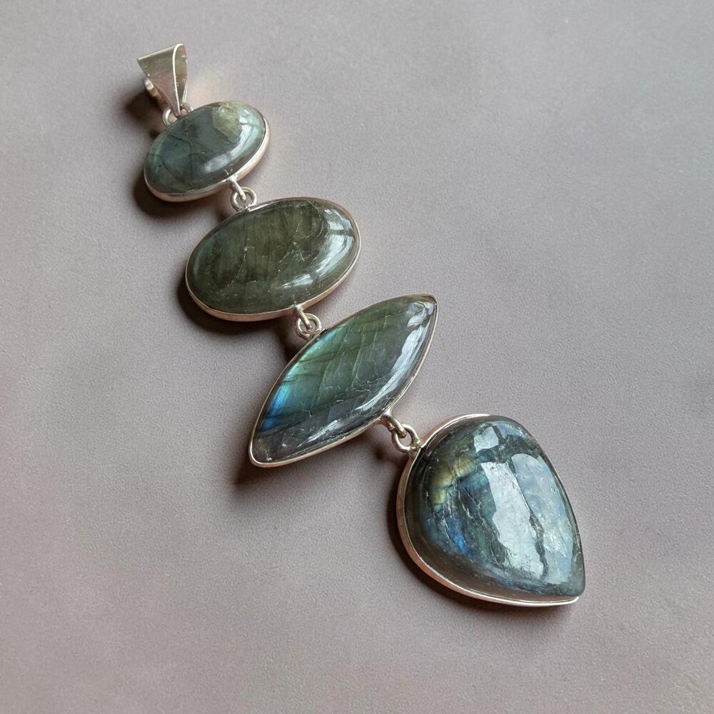 Flashy Labradorite Statement Pendant 925 Silver Overlay